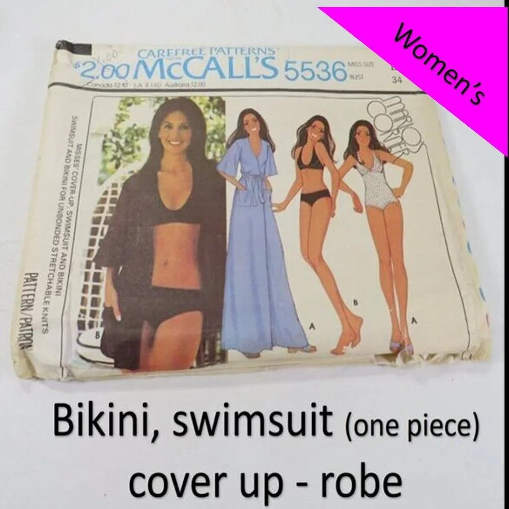 McCalls 5536 clothing pattern Swimsuit, Bikini, Cover up, Robe